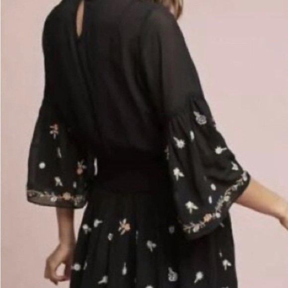 Maeve Floral Sheer Tiered Dress, Black w/Embroidered Flowers, Size 2 - Picture 9 of 15